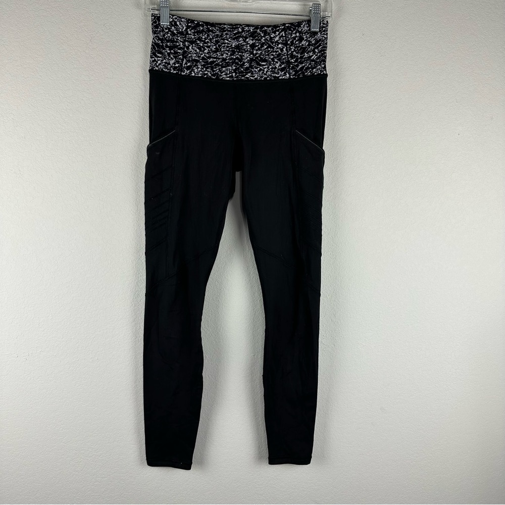 Lululemon Black White Fresh Tracks Tights Athletic Athleisure Leggings Size 6
